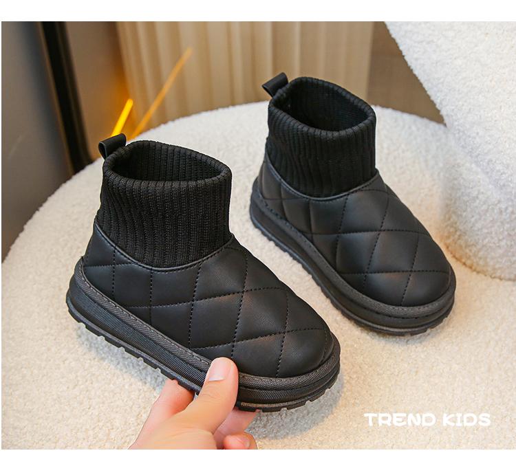 Product Introduction of Children's Boots Sock Style Snow Boots Girls Short Boots Kids Cute Sewing Autumn Winter New Warm Cotton Shoes for Boys Unisex PU 7