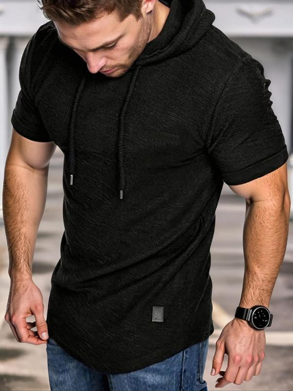 Men's Solid Drawstring Hooded Tee, Casual Regular Fit Short Sleeve T-Shirt for Summer, Menswear for Daily Wear 6