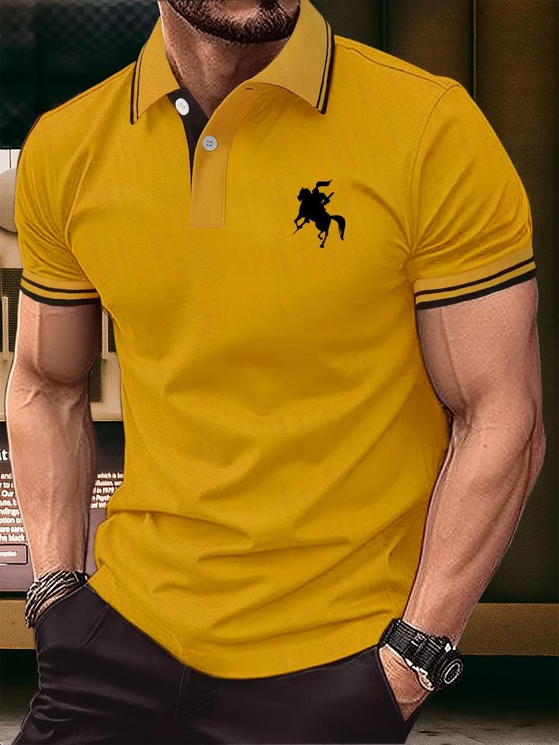 Product Introduction of Men's Regular Fit Cartoon Horse Print Polo Shirt, Casual Short Sleeve Button Front Top for Summer, Fashion Men's Clothes for Daily Wear 6