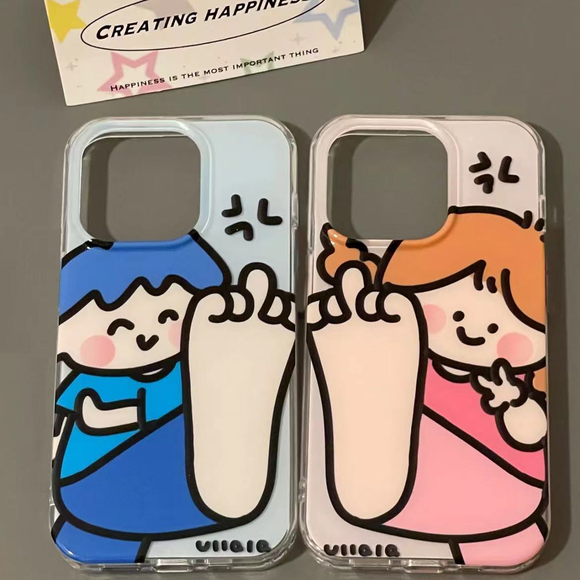 เคสโทรศัพท์ลายการ์ตูน ดีไซน์คู่รัก เท้าตัวใหญ่น่ารัก เข้ากันได้กับ iPhone 14promax, 13pro, 78p/x, วั
