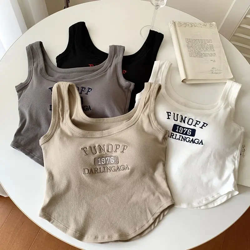 2025 [Store Hot Sale] Embroidered Strap Vest Female with Chest Pad New Outdoor Inner Match Slimming Sleeveless Top Female Sexy Hot Girl Tube Top Female