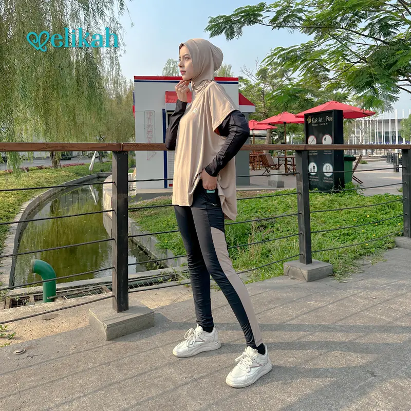 ELIKAH ONE SET Atasan Baju Olahraga Wanita Muslim Oversize ELMA Outer Sport Hijab Kerudung Celana Panjang Hitam Polos Sporty 2