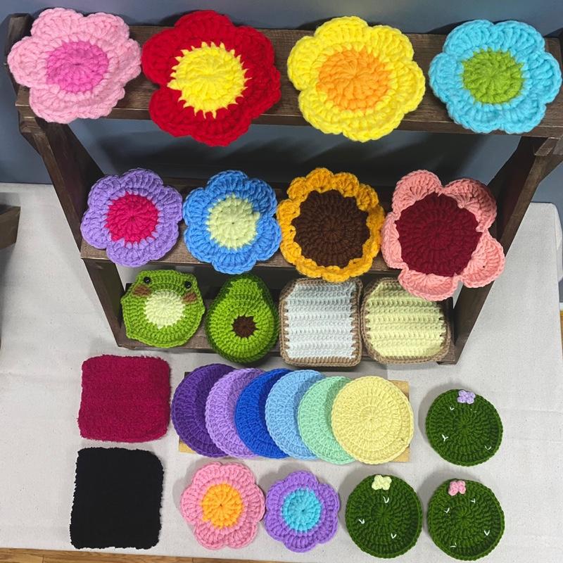 Lót ly bằng len dễ thương bông hoa trái cây ếch ộp Chen