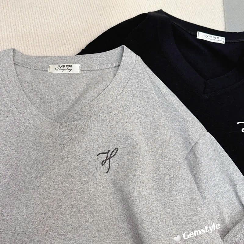 Áo phông thun 3158 CỔ TIM chữ H form rộng tay lỡ, cotton khô thoáng mát dưới 60kg