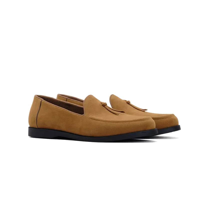 Guzze Sydney Sepatu Slip On Pria Loafer Suede Tan Gaya Tanpa Hak Flat Shoes Kerja 1