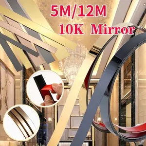 5M/12M List Plat Strip Mirror Gold/3D Berperekat Cermin 10K Mirror Strip Stiker Dekorasi Lantai Keramik/ Stainless SS201 Steel Flat Decorative Lines /Interior/ Dekorasi Decorative Strip