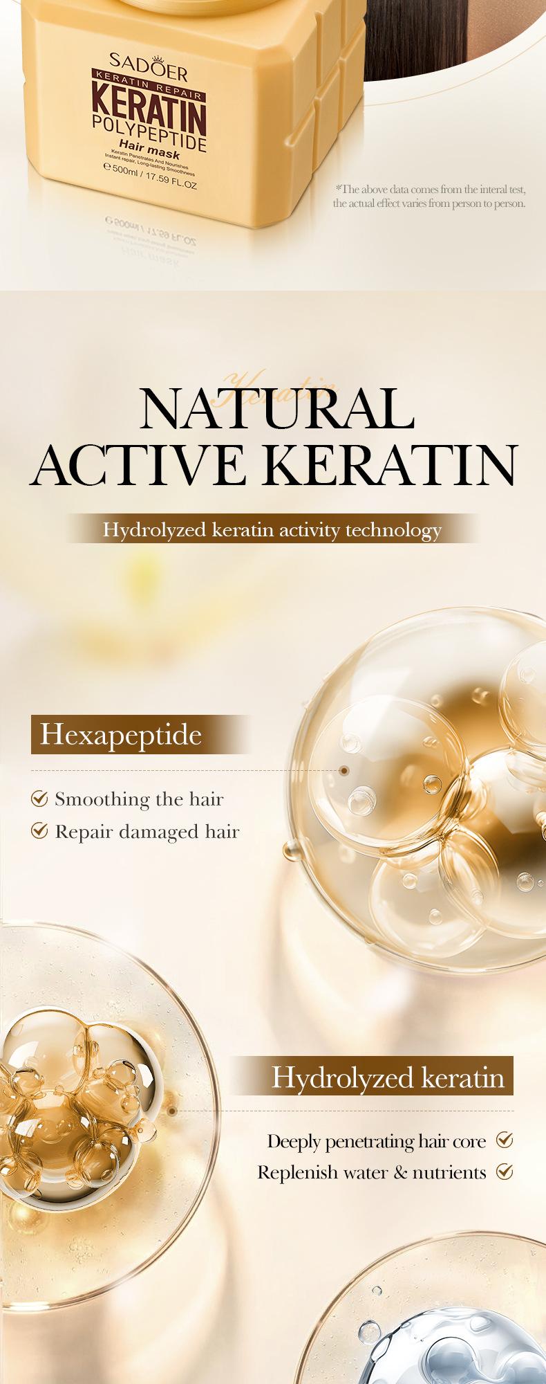 Product Introduction of Smooth Hair Mask Keratin Peptide Repair Volumizing Hair Conditioner SADOER 3