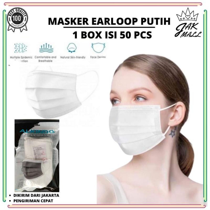 Masker 3Ply PUTIH Full isi 50pcs Disposable Facemask JM - Shop | Tokopedia