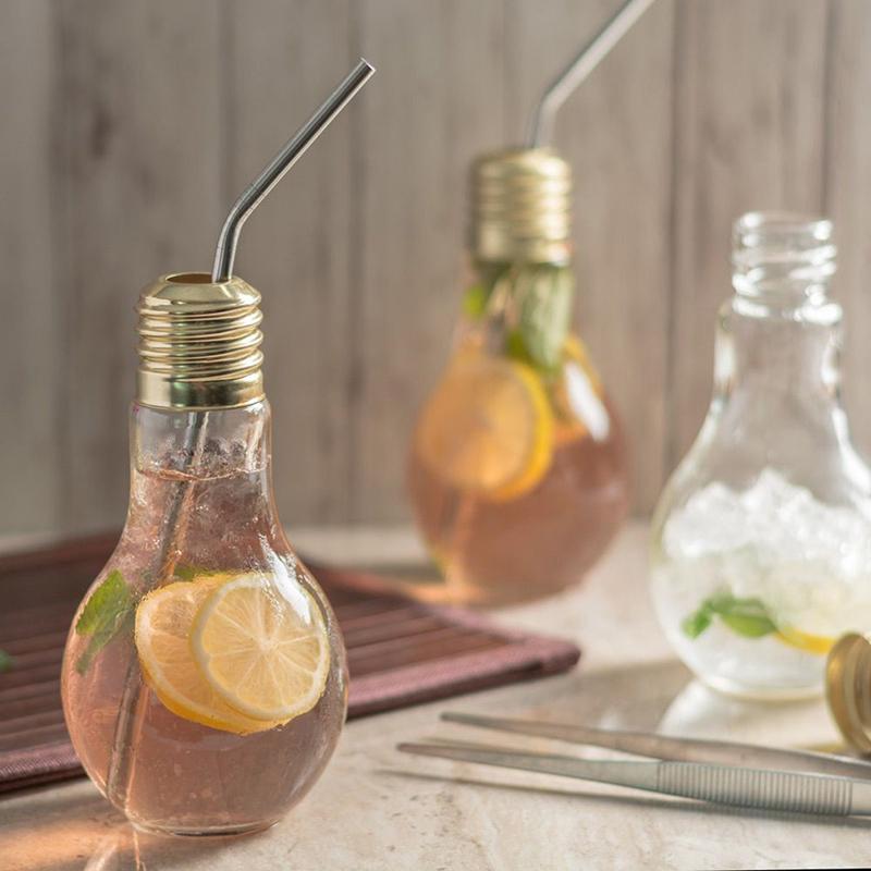 Product Introduction of 1Pc 200to500ml Creative Clear Artificial Fake Light Bulb Shaped Bottle Can Emit Light Drink Cup Juice Bottle Party Decor 23