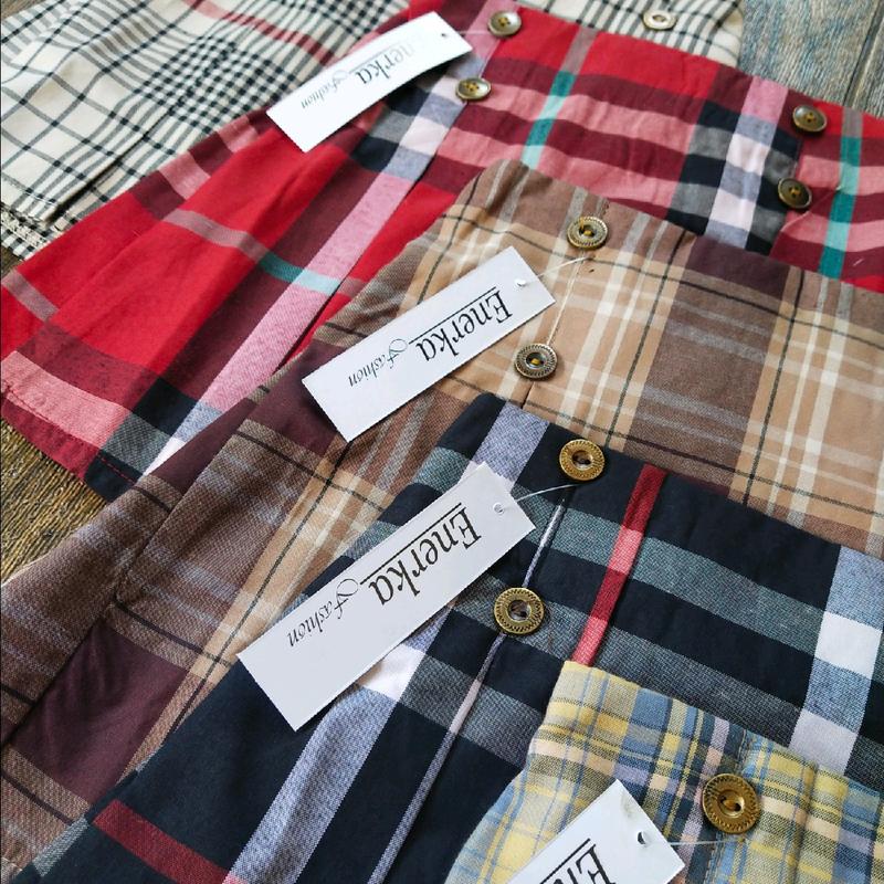 Rok anak katun motif kotak -lipit depan variasi kancing 1