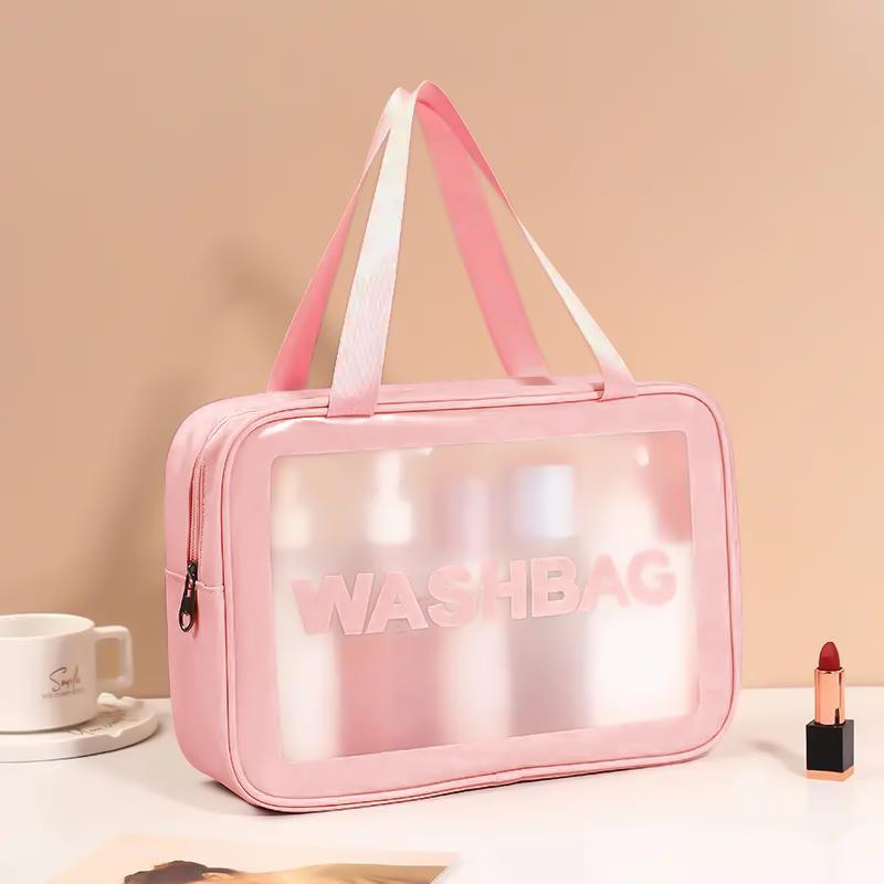 Translucent Makeup Bag with Handle, Portable & Dustproof & Large Capacity Cosmetics Storage Bag, Zipper Makeup Organizer Pouch, Wet & Dry Uses Storage Bag, Christmas Gift 4
