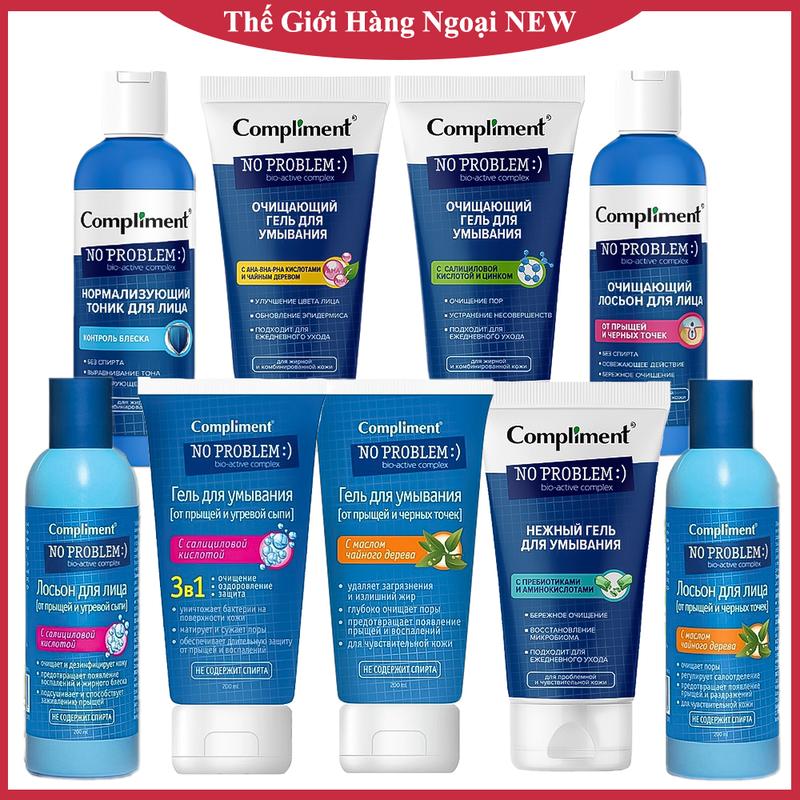 Bộ sữa rửa mặt toner BHA Compliment No Problem làm sạch sâu giảm viêm & mụn 200ml của Nga