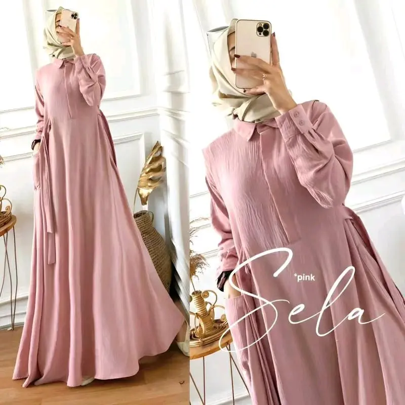 BHL - SELA MAXY Dress Crinkle Gamis Jumbo Busui by MUMUFASHION SOLO Muslim Wanita Airflow Maxi