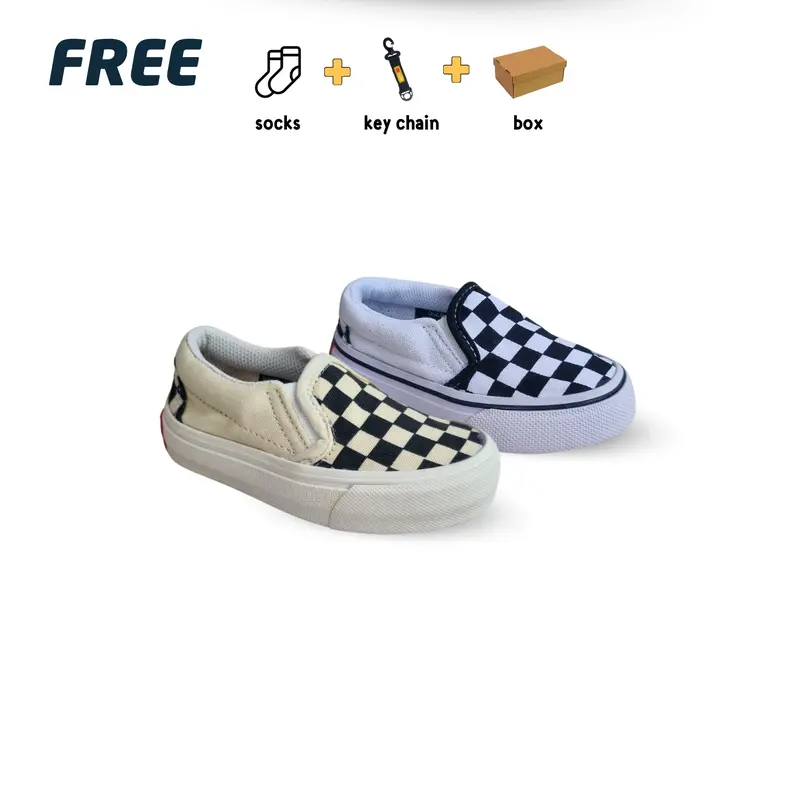 Sepatu Anak Bayi Laki-laki Perempuan Slip On Catur Cream Size 16-20 0