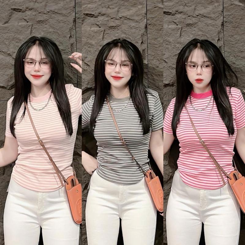 Áo thun nữ PHOM ÔM tôn eo sọc Tay Ngắn ( TN Sọc )