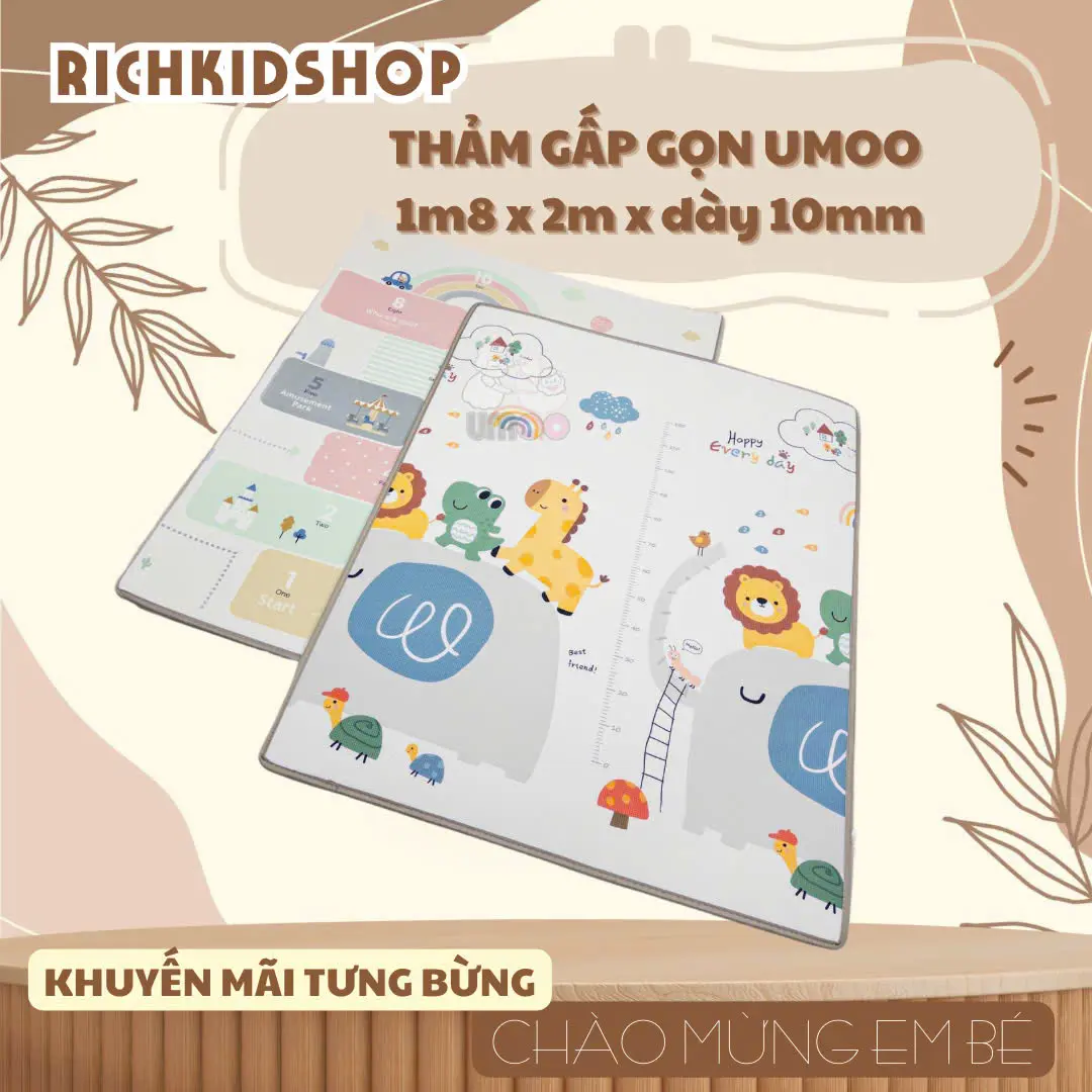 VCT - Thảm gấp UMOO mẫu mới 2024-2025 đẹp , dày xịn xò 1m8 x 2m độ dày 1cm
