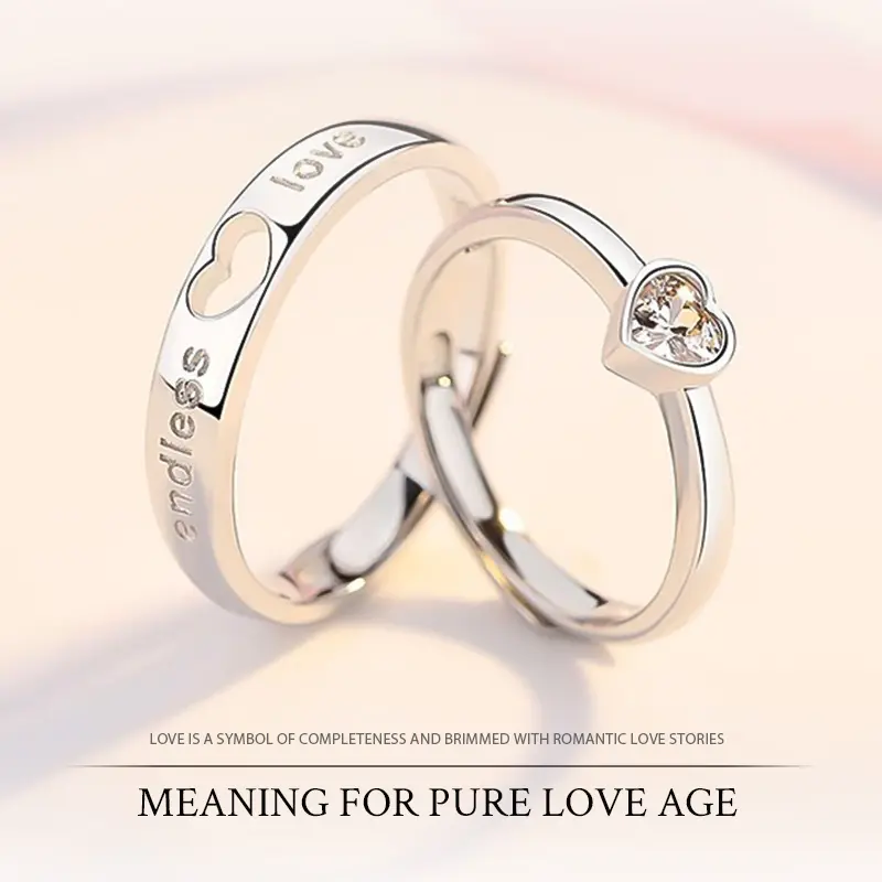 Liui   Cincin Pasangan Hati yang Serasi Cincin Berlian Cinta Berongga untuk Pria dan Wanita