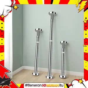 Tiang Jemuran Baju Tempel Dinding Gantungan Gorden Fleksibel Stainless Steel Premium