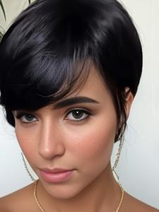 Short Pixie Cut Human Hair Wigs for Women, Gorgeous Fluffy Wigs with Bangs, Human Hair Wigs for Party, Daily Use