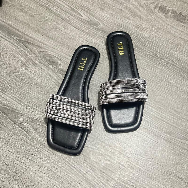 Dép bệt nữ mũi vuông quai ngang bảng lớn đính đá lấp lánh bigsize từ 35 đến 46