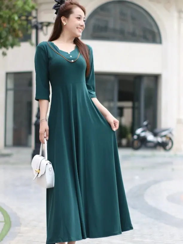 [ FREESHIP GIÁ TẬN GỐC ] Đầm Trung Niên Phối Viền Thiết Kế Sang Trọng Cho Mẹ Cao Cấp Bigsize MÃ 21