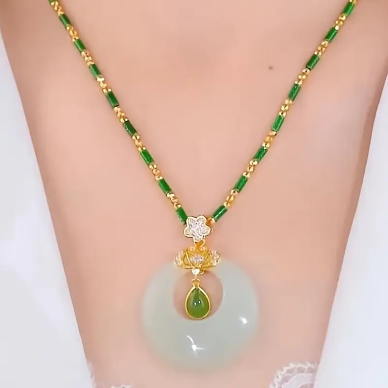 Elegant Boho-Chic Heart Pendant Necklace with Imitation Jade - Perfect for Casual Attire & Special Occasions surprising gift 6