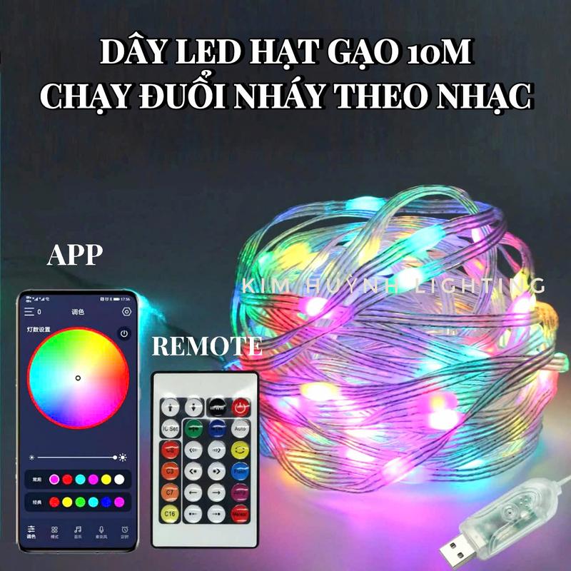 Dây đèn Led hạt gạo giọt lệ Fairy Light chỉnh APP chạy đuổi, cảm nhạc trang trí Lễ Tết ngoài trời aRGB (đầu cắm USB 5V)