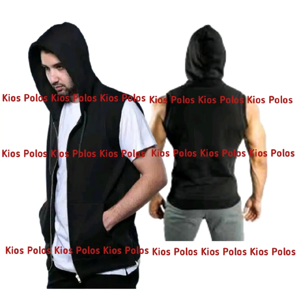 Jaket Rompi Hoodie Zipper Dewasa Katun Flecee Rompi Polos tanpa lengan Resleting Hitam Keren