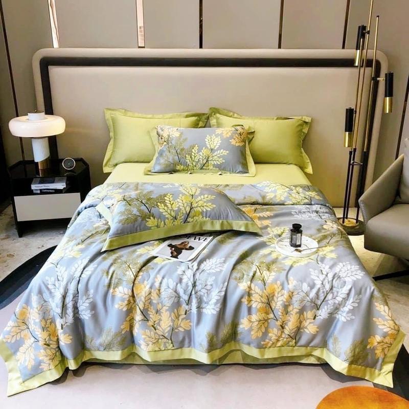 Bộ chăn ga gối lụa thái 4 món cao cấp có nhiều họa tiết và kích thước mẫu mã sang trọng bộ chăn ga chăn mùa hè mát lạnh chăn chần bông mỏng hè gồm ga, vỏ gối nằm, chăn