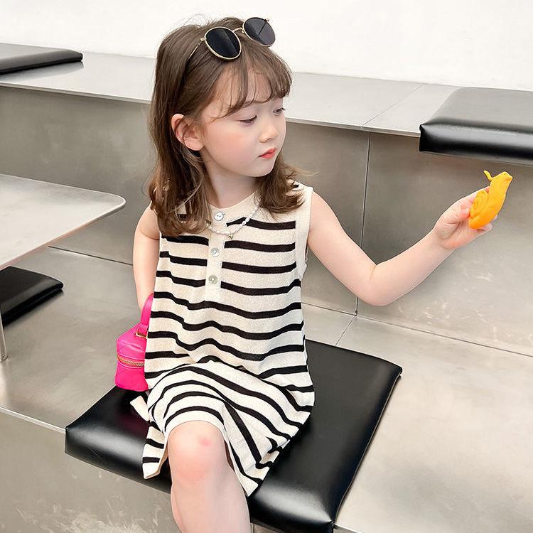 100% Cotton Children's Baby Girl Children 2024 Summer New Korean Style Stitching Tie-Dyed Mid-Length Polo Dress 2