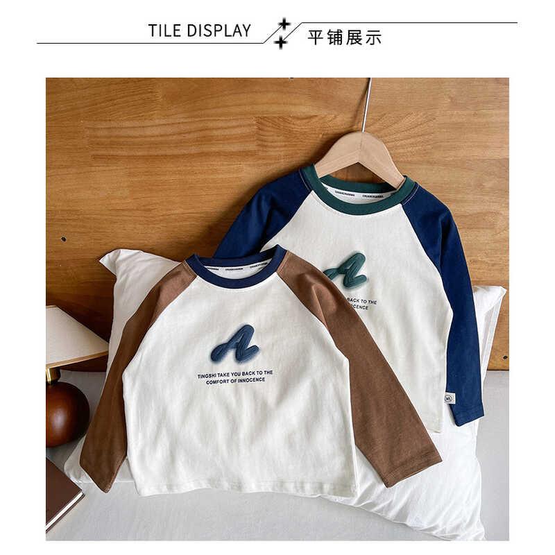 Product Introduction of Wind Valley 2024 new children's clothing Korean version contrasting color raglan sleeve T shirt boys versatile base for spring and autumn 9