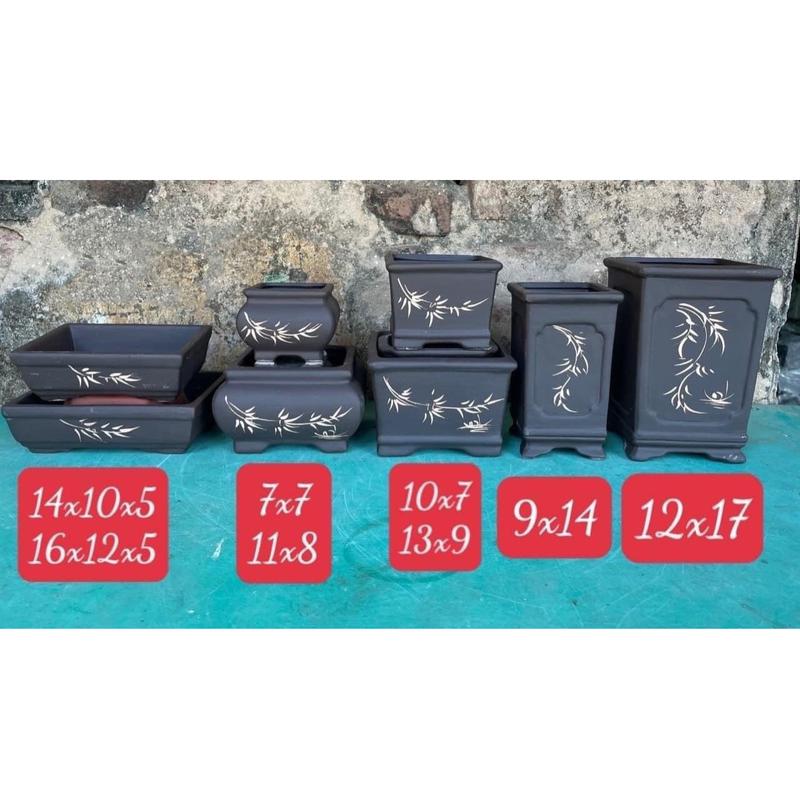  Combo 8 chậu bonsai cây cảnh sen đá mini màu Đen SP633 