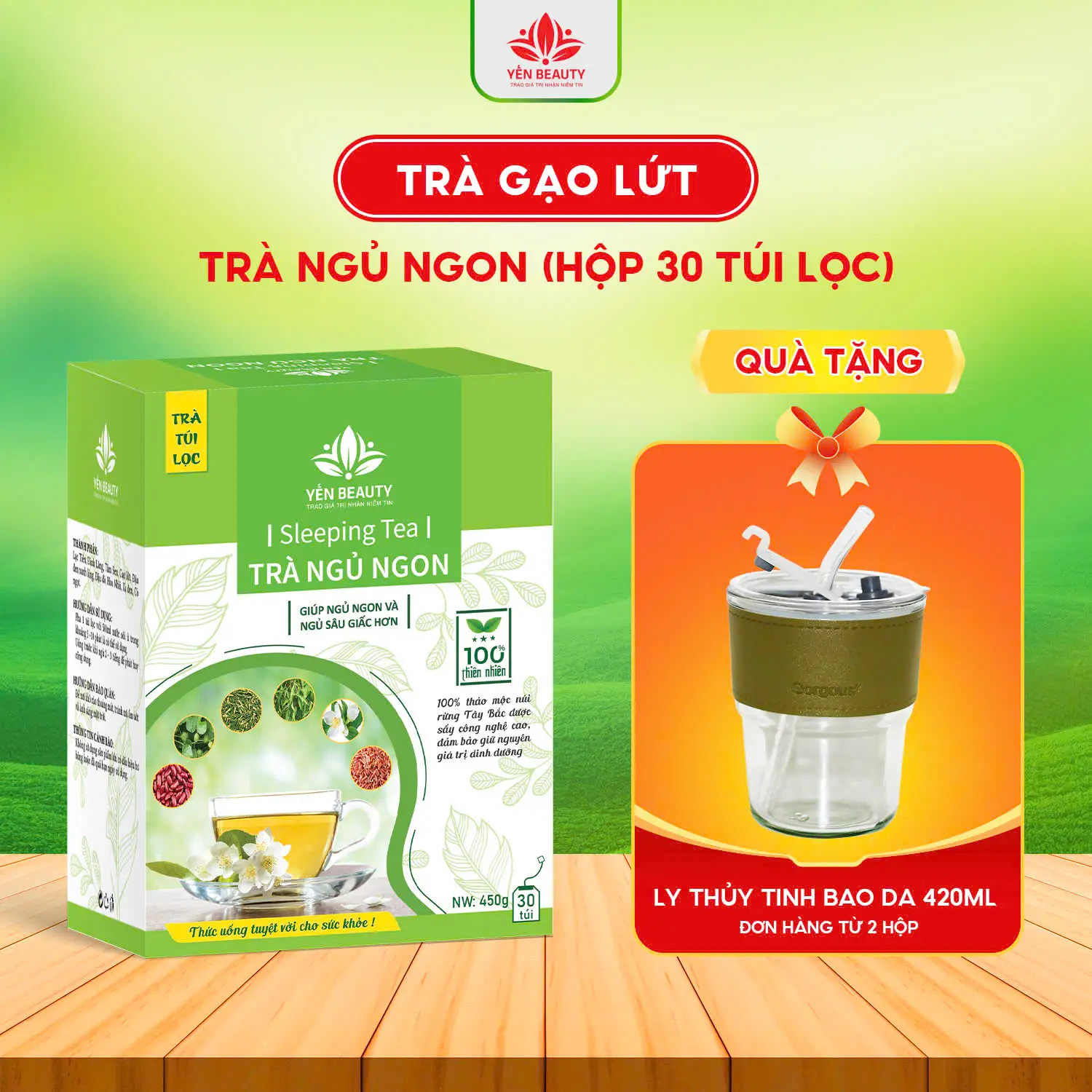 Trà túi lọc gạo lứt ngủ ngon Yến Beauty giúp nâng cao sức khỏe, thanh lọc cho cơ thể 30 túi x 15gr