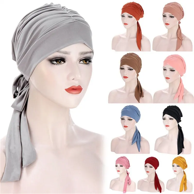 New Women Muslim Turban Hijab Cancer Head Scarf Chemo Hair Loss Hat Pre-Tied Headwear Floral Printed Bandana