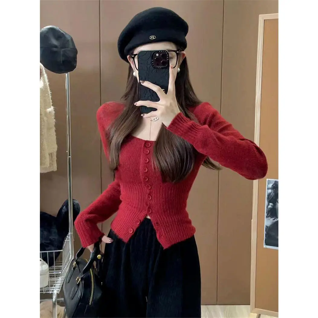 Áo Len Nhỏ CQ-CHIC, Dành Cho Nữ, Bộ Sưu Tập Mùa Xuân Và Mùa Thu, Hàng Mới Về Năm 2024, Phổ Biến, Có Thể Mặc Bên Trong, Đồ Len Cơ Sở, Áo Ngắn, [1543]