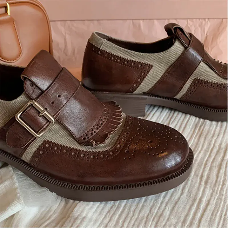 Giày Brogue cho phụ nữ, giày Oxford đế bằng cho phụ nữ, phong cách Anh Quốc, thiết kế cắt cổ điển, đế bằng, giày nữ Thường Ngày phong cách Cổ Điển giày Oxford Cổ Điển Shoes Women 3