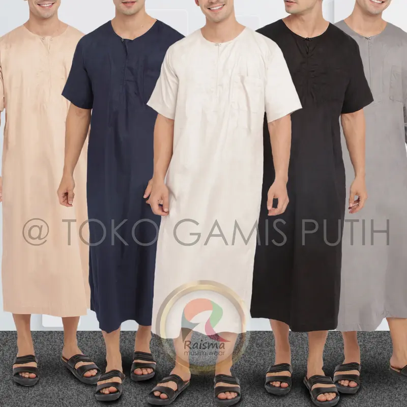 Raisma - Agus Jubah Pria Lengan Pendek Navu Blue Coksu Grey Putih Cream Busana Gamis Pria Lengan Pendek 0