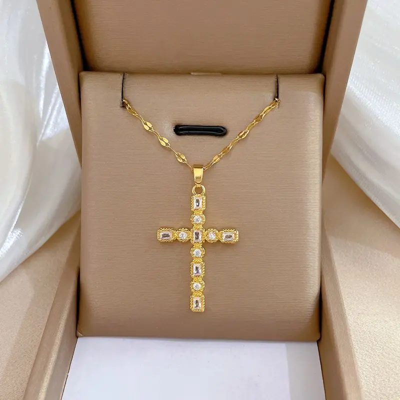 Noble Style Cross Light Luxury Temperament Full Diamond Necklace Women's Versatile Clavicle Chain Fashion Necklace