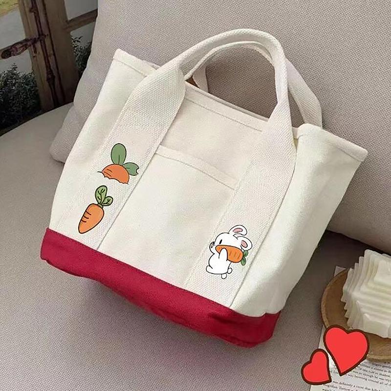 Product Introduction of 1PC Cartoon Rabbit Carrot Women Handbag Canvas Women's Tote Bag Portable Large Capacity Multi Pocket Lunch Bag 21