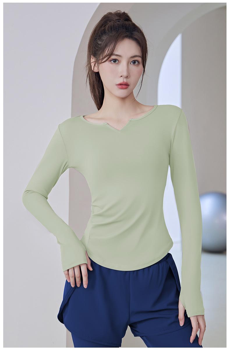 Product Introduction of New Running Sports Fitness Women'S Solid Color V-Neck Hoodie Long Sleeve Yoga Top 7