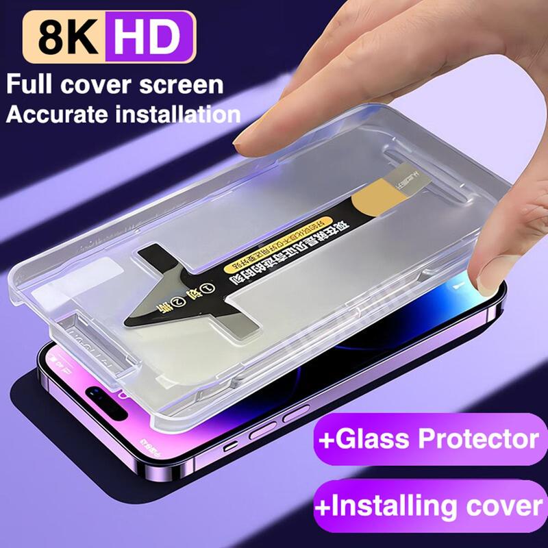 For iPhone Automatic Alignment Auto-Dust Removal Kit Full Cover Tempered Glass For iPhone 11 12 13 14 15 16 PRO MAX XR XS MAX Accessories Protector Screen Protector Protection Smartphone 0