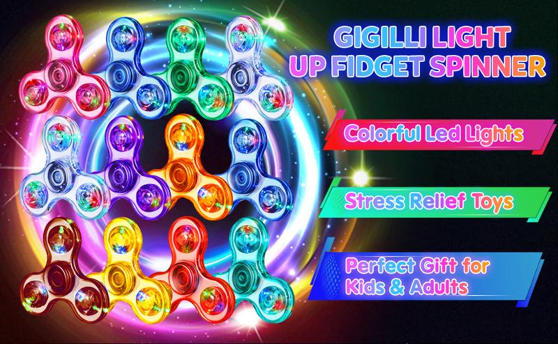 Product Introduction of Gigilli Fidget Spinner 12 Pack, Party Favors LED Light Up Fidget Spinner, Kids Fidget Spinners Bulk Goodie Bag Basket Stuffers, Glow in The Dark Party Supplies Prizes Gifts 0
