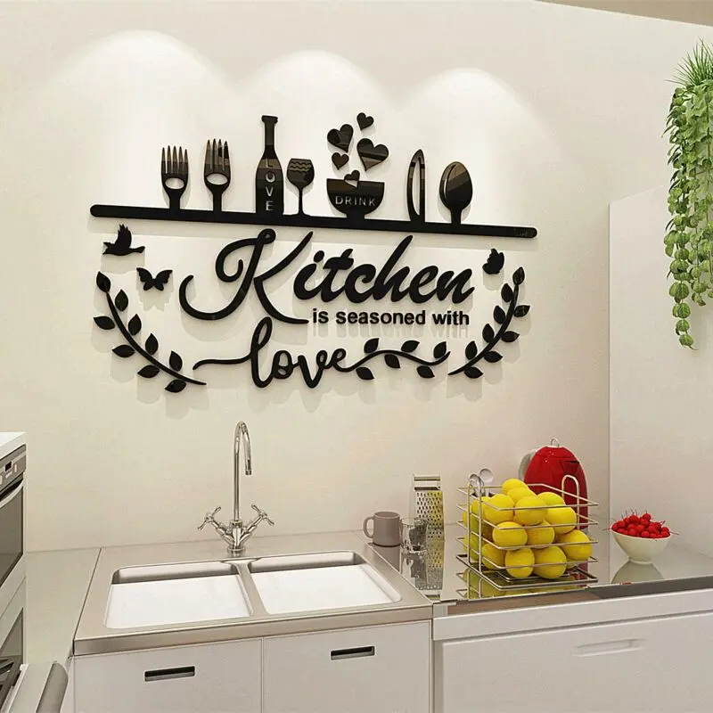 Kitchen Is Seasoned with Love Letter Pattern Wall Sticker, 1 Count Self Adhesive Wall Decal, Decorative Sticker for Home Kitchen Dining Room