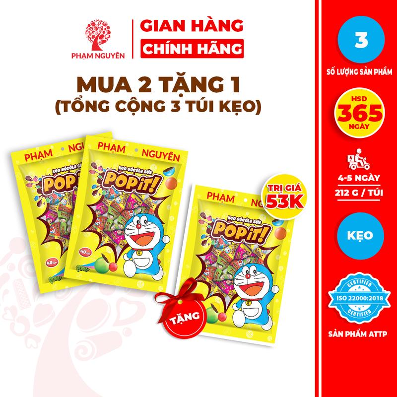 [MUA 2 TẶNG 1] Tổng cộng 3 Túi Kẹo socola sữa Popit Doraemon 212gr | Socola | Đồ ăn vặt