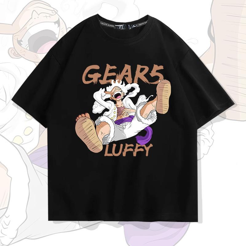 Bajak Laut Raja Luffy dicetak kaos lengan pendek fashion pria katun longgar tren lengan pendek 0