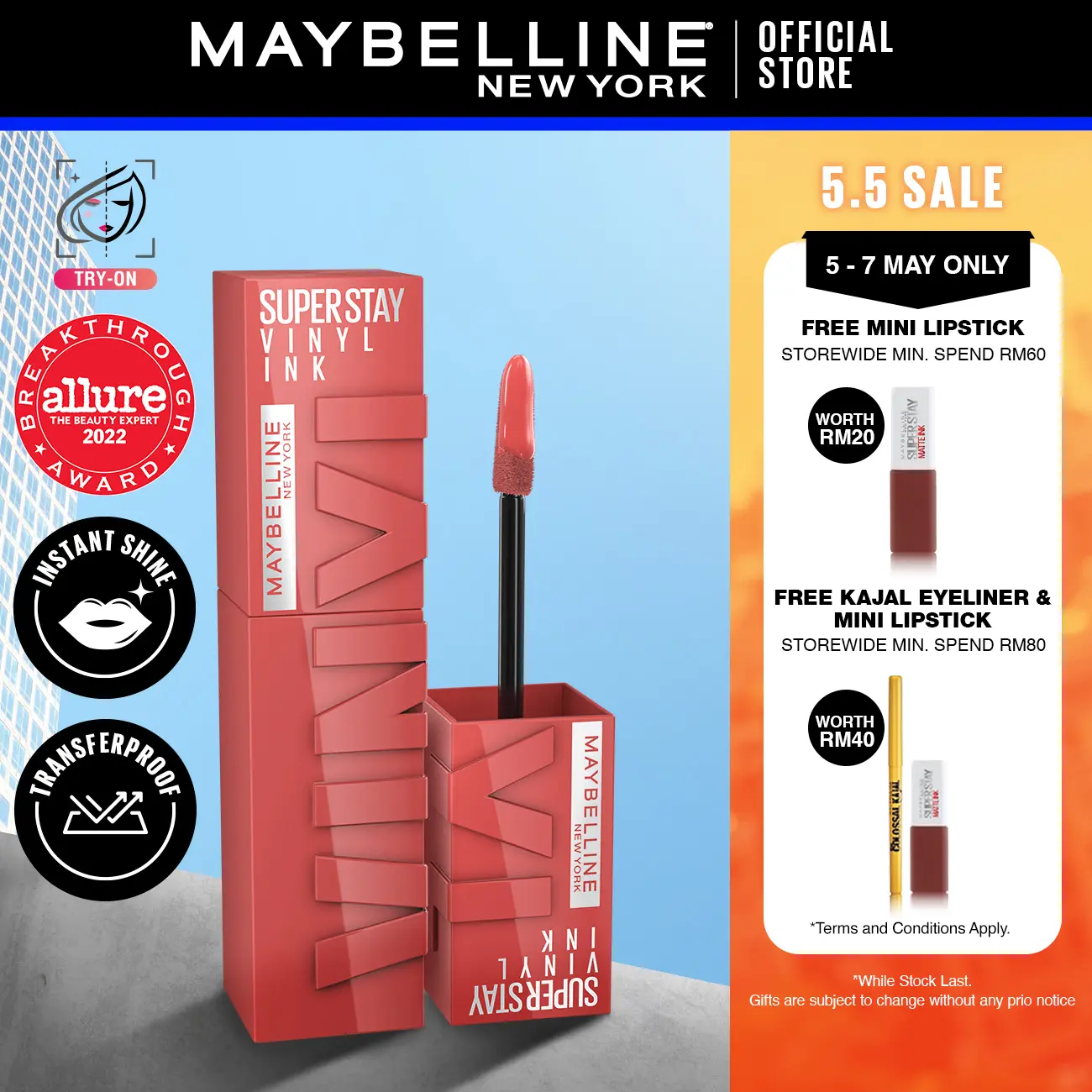 Maybelline Super Stay Vinyl Ink Transfer Proof Shine Longwear Lipstick (Up to 16h wear) Makeup Lip Gloss