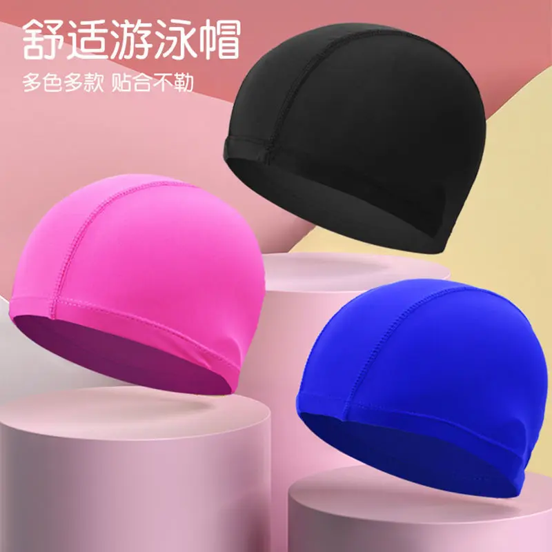 【bathing cap】[22000 People Collection] Adult High Elastic Breathability Swimming Cloth Cap Men's Women's Universal Children's High-End Comfortable Solid Color Printed Nylon Swimming Cap