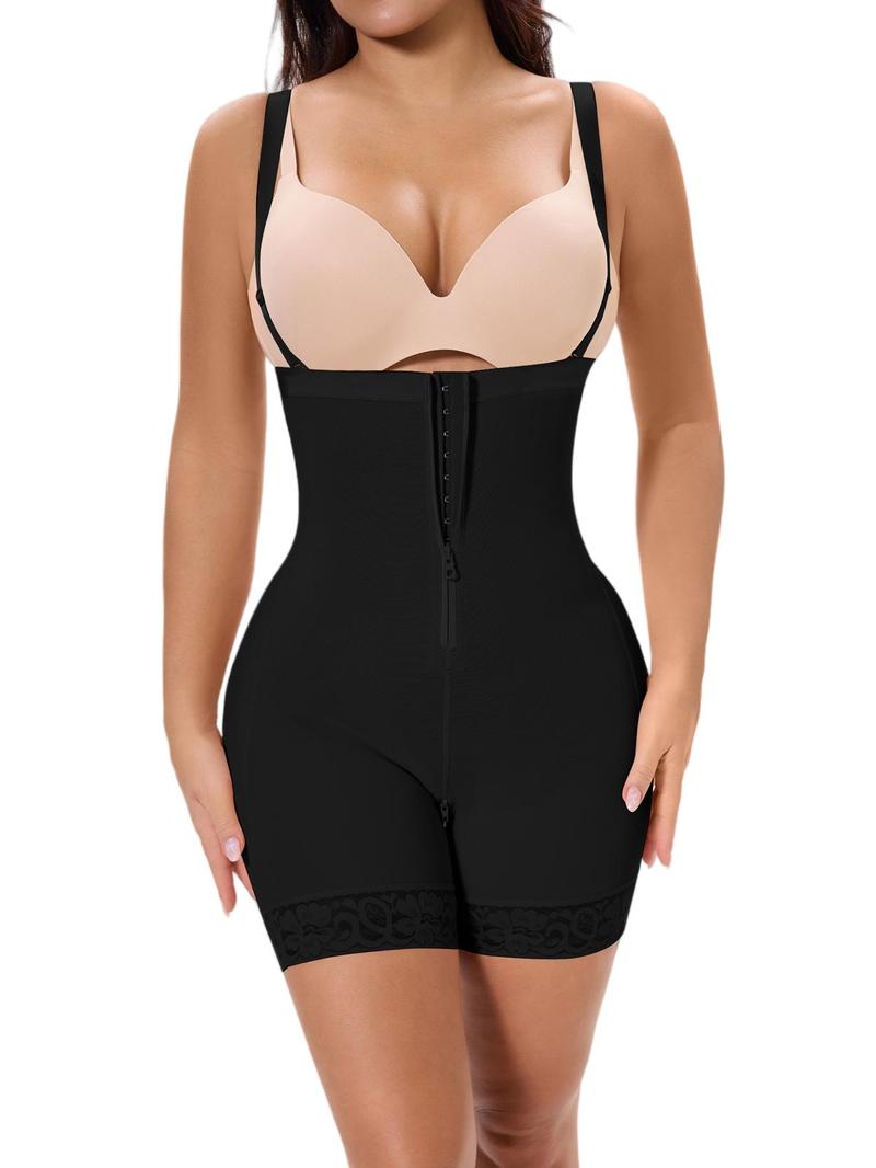 Product Introduction of Women's Solid Color Hook & Eye Front Shapewear Bodysuit, Adjustable Strap Crotch Zipper Shaper, Ladies Shapewear for All Seasons, Tummy Tuck Garment 7