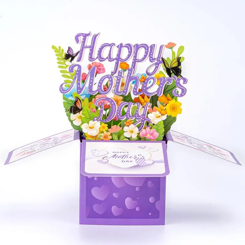 Mother's Day 3D Pop Up Card, 1 Count Creative Flower & Butterfly Design Greeting Card with Envelope, Birthday Gift for Mother