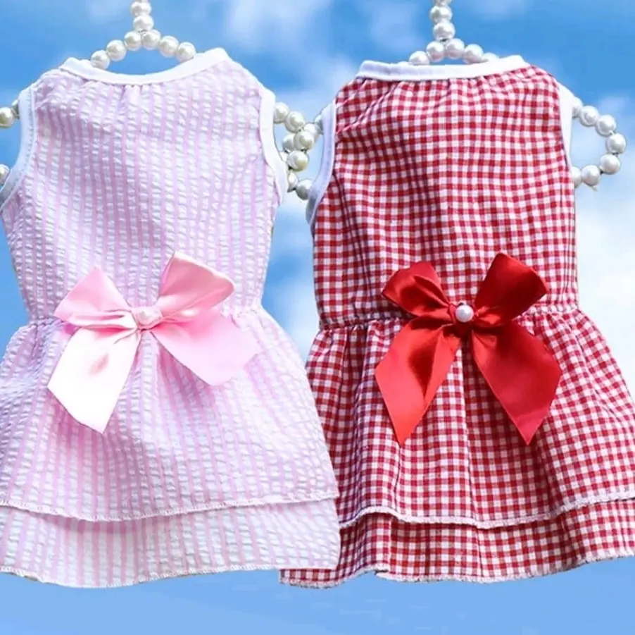 Pet shop bella * Dress desain gaun anabul anjing dan kucing ikatan simpul bunga gaun